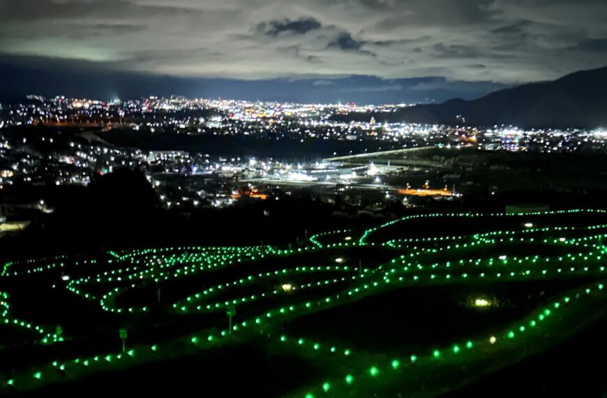 冬の姨捨棚田にペットボタル